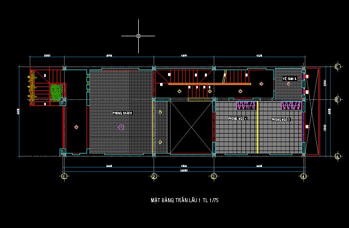 nhà 4 tầng,Bản vẽ nhà 4 tầng kích thước 6m x 19.2m,Bản vẽ autocad thiết kế nhà 4 tầng,bố trí điện nước